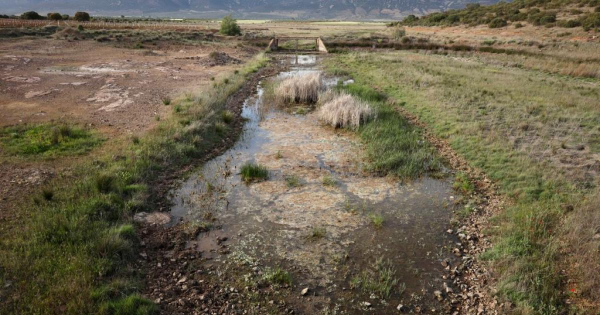 El río Becea, en Castilla-La Mancha, prácticamente seco por la falta de lluvia.