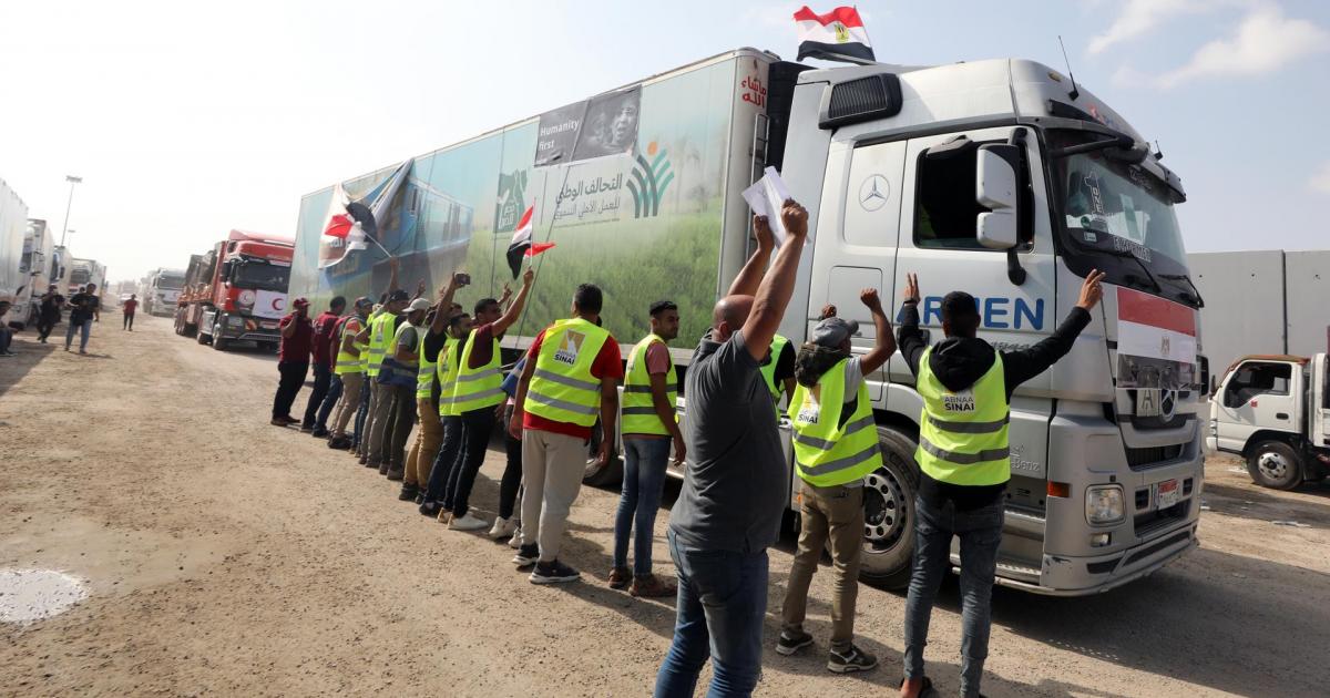 Uno de los camiones que han formado parte del convoy que ha llegado este fin de semana a Gaza.