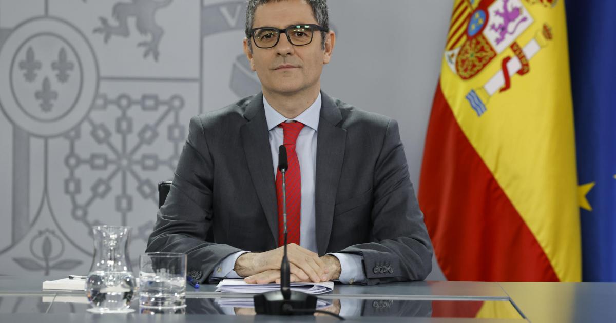 El ministro de la Presidencia, Justicia y Relaciones con las Cortes, Félix Bolaños, durante la rueda de prensa al término de la reunión del Consejo de Ministros.