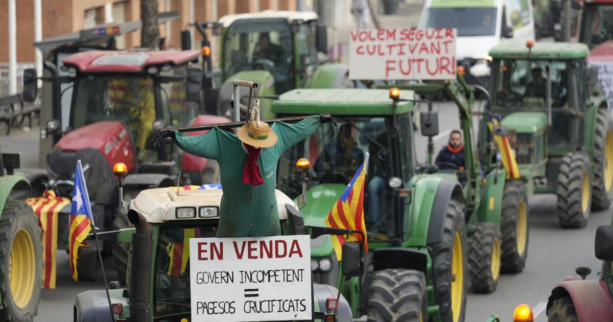 Decenas de tractores se concentran en la ciudad de Girona este martes durante la huelga de agricultores.