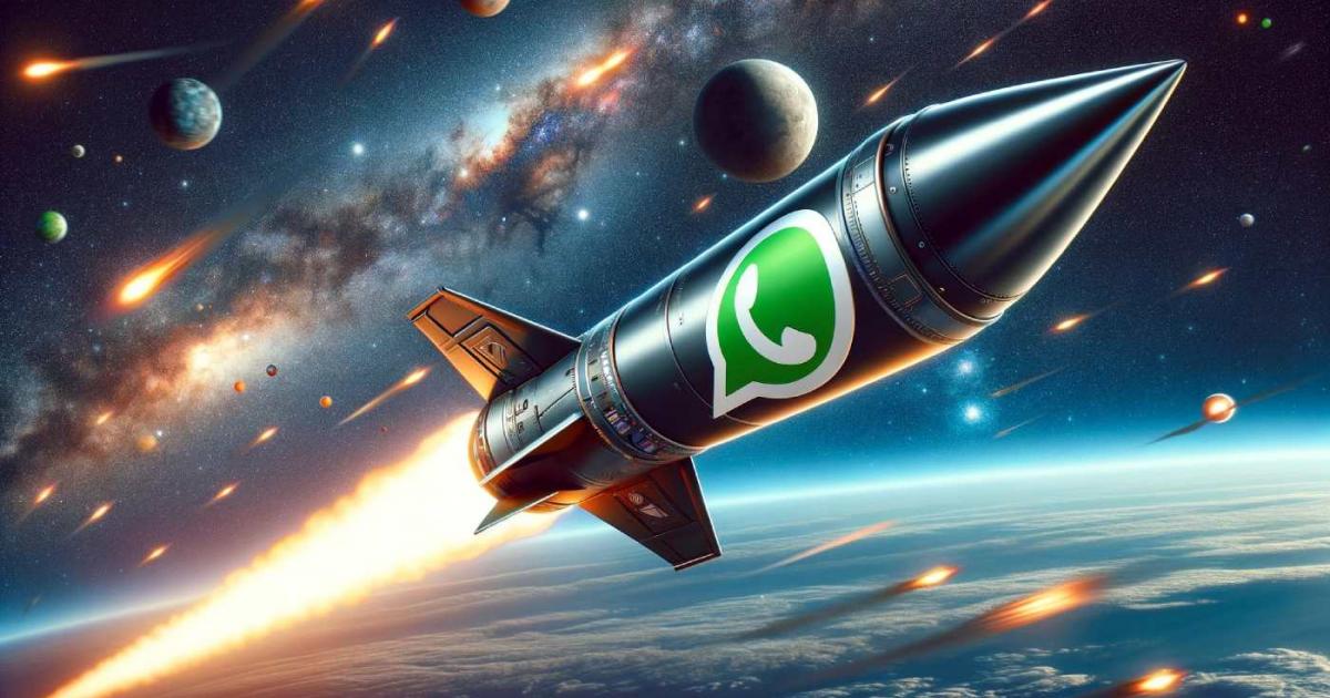 Un cohete con el logo de WhatsApp rumbo al espacio