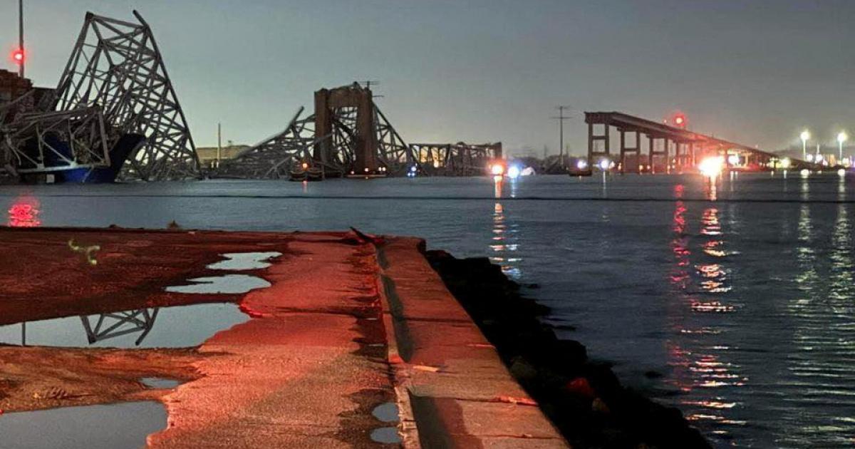 Vista general del puente de Baltimore Francis Scott Key Bridge, tras su derrumbe al impactar un carguero.