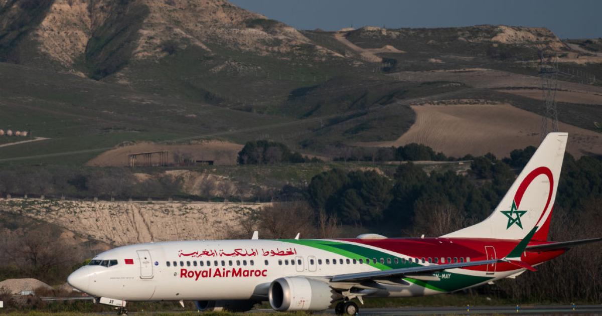 Un avión de la Royal Air Maroc aterriza en el aeropuerto de Barajas, en Madrid.