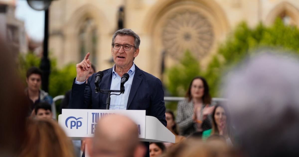 El presidente del PP, Alberto Núñez Feijóo, en un mitin de la campaña de las europeas