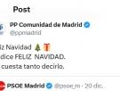 El PP de Ayuso critica al PSOE por desear unas "felices fiestas" y muchos se acuerdan este tuit de hace ocho años