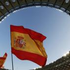 Una bandera de España en el estadio de Kiev.