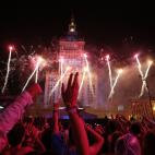 Fuegos artificiales para celebrar el triunfo de España