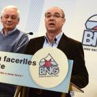 El candidato del BNG a la presidencia de la Xunta, Francisco Jorquera, comparece ante los medios de comunicación en la sede nacional del partido en Santiago de Compostela