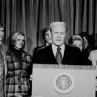 President Gerald Ford speaks in the White House Press Room in Washington on November 3, 1976, conceding defeat to Jimmy Carter. (AP photo/ stf)