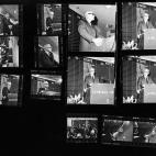 A contact sheet of Republican senator Barry Morris Goldwater of Arizona concedes the 1964 presidential election to President Lyndon Johnson at a press conference held at his campaign headquarters at the Camelback Inn, Phoenix, Arizona, on Novemb...