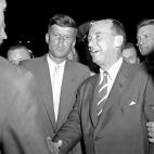 Sen. John F. Kennedy of Massachusetts talks with Democratic presidential candidate Adlai Stevenson on August 12, 1956 in Chicago. (AP Photo)