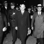 Herbert Hoover is shown leaving Madison Square Garden, Oct. 31, 1932 in New York City, after delivering his major campaign address before a crowd estimated at 22,000. (AP Photo)