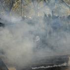Demonstrators throw projectiles to riot policemen during a protest on a day of mobilisation against austerity measures by workers in southern Europe on November 14, 2012 in Rome. Riot police and anti-austerity protesters clashed in Italy on Wedn...