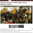 "Elecciones catalanas: Los nacionalistas ganan en la región española". La cadena resalta que la suma de ERC y CIU garantiza el referéndum sobre independencia