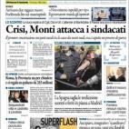 El diario italiano refleja los enfrentamientos entre manifestantes y antidisturbios en Madrid.