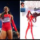 La estadounidense Sanya Richards-Ross es la campeona olímpica de 400 metros. Corrió con unos adornos en los brazos que le dan un 'look' como el de Elektra en esta portada.