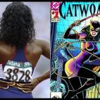 Pero es que nadie podría hacer de Catwoman como la atleta Gail Devers, campeona de los 100 metros en Barcelona'92 y luego en Atlanta'96.