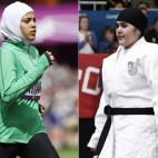 Arabia Saudí ha mandado mujeres a competir por primera vez en unos Juegos Olímpicos. En la foto, la atleta Sarah Attar y la judoca Wojdan Shaherkani, que compitió con un hiyab especial. | EFE