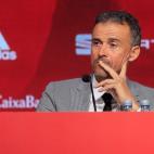 El nuevo seleccionador nacional de fútbol, Luis Enrique Martínez, durante la rueda de prensa celebrada este miércoles en la sede de la Ciudad del Fútbol en su presentación como nuevo técnico de la selección en sustitución de Robert Moreno.