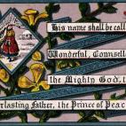 Esta tarjeta está datada de finales del siglo XIX y, además de sus florecillas, contiene un himno religioso.