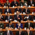 8 novembre 2012 Un grupo de delegados se reúnen en la Gran Sala del Pueblo de Pekín durante el 18º Congreso Nacional del Partido Comunista Chino.