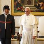 Bolivian President Evo Morales and Pope Francis leave at the end of their meeting at the Vatican, Friday, Sept. 5, 2013. (AP Photo/Riccardo De Luca, Pool)