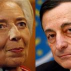 La francesa Christine Lagarde y el italiano Mario Draghi: ella llega y él se va del Banco Central Europeo. 
