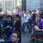 En una de las imágenes de la marcha se pudo ver a Pablo Iglesias con un bebé en brazos (izquierda). Otro de los que no se perdió la manifestación fue Íñigo Errejón (derecha).