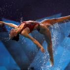 Agosto de 2018. Una nadadora del equipo israel&iacute; de nataci&oacute;n sincronizada durante el Campeonato de Europa celebrado en Glasgow (Escocia).