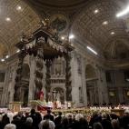 Pope Benedict XVI celebrates Christmas Mass in St. Peter's Basilica at the Vatican, Saturday, Dec. 24, 2011. (AP Photo/Andrew Medichini)