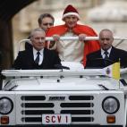 VATICAN CITY - DECEMBER 28: Pope Benedict XVI arrives in St. Peter's Square for his weekly audience on December 28, 2005 in Vatican City. The Pontif dressed for the second time in the red hat used by Pope John XXIII forty years ago. (Photo by F...