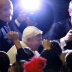 Vatican City, VATICAN CITY STATE: Pope Benedict XVI leaves the Alula Nervi at Vatican at the end of the premiere of the movie 'Giovanni Paolo II' (Pope John Paul II) directed by John Kent Harrison and starring US actor John Voight playing Pope ...