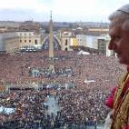 VATICAN CITY, Vatican: Pope Benedict XVI, Cardinal Joseph Ratzinger of Germany, appears on the balcony of St Peter's Basilica in the Vatican after being elected by the conclave of cardinals, 19 April 2005. AFP PHOTO POOL Osservatore Romano Art...