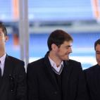 Cristiano Ronaldo, Iker Casillas y el presidente madrileño.