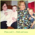 Mi madre conmigo en 1983 y otra fotografía de ella con mi hijo Nicholas en 2013. ¡No es una fotografía montada!
