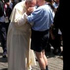 VATICAN CITY, VATICAN - JUNE 13: Pope Francis kisses a baby during an audience with Scouts in St. Peter's Square on June 13, 2015 in Vatican City, Vatican. Pontiff met this morning with thousands of members of the Association of Italian Catholi...