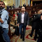Pablo Iglesias, de Unidas Podemos, llega al Congreso de los Diputados.