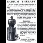 Un anuncio que promocionaba la preparación de agua potable en casa fue una de las muchas promociones de la terapia de radio en el año 1913. Hoy en día el peligro que representa el radio para la salud es ampliamente conocido.