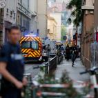 Fire brigade vehicles and ambulances are seen near the site of a suspected bomb attack in central Lyon, France May 24, 2019. REUTERS/Emmanuel Foudrot