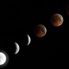 Combinaci&oacute;n de seis fotos del eclipse total de Luna.
