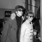 John Lennon with wife Cynthia Lennon at Heathrow Airport in London on arrival from Spain