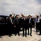 The Beatles arrive at London Airport: (l-r) Paul McCartney, John Lennon, Ringo Starr and George Harrison.
