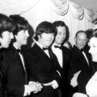 The Beatles, left to right, Ringo Starr, George Harrison, Paul McCartney and John Lennon, and their manager Brian Epstein meet Princess Margaret at the premier of their film Help at the London Pavilion, July 1965.