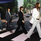 Wax figures representing The Beatles, from left, George Harrison, Paul McCartney, Ringo Starr and John Lennon are unveiled at Madame Tussauds New York, Thursday June 14, 2012, in New York. (Photo by Evan Agostini/Invision/AP)