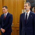 El rey Felipe VI, el presidente Pedro S&aacute;nchez y la presidenta del Congreso Mertixell Batet.