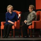 CORAL GABLES, FL - FEBRUARY 26: Hillary Rodham Clinton, Former Secretary of State (L) speaks with Donna E. Shalala, President of the University of Miami, during an event at the University of Miamis BankUnited Center on February 26, 2014 in Cora...