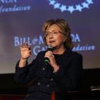 NEW YORK, NY - FEBRUARY 13: Secretary Hillary Rodham Clinton joins Melinda Gates in a discussion at New York University and moderated by Chelsea Clinton concerning the use of data to advance the global progress for women and girls on February 1...