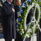 Former U.S. president Bill Clinton and former U.S. Secretary of State Hillary Clinton take part in a wreath-laying ceremony in honor of the late U.S. President John F. Kennedy at Arlington National Cemetery on November 20, 2013 in Arlington, Vir...