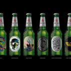 Los botellines de los diseñadores Artists M.I.A., Geoff McFetridge, Bert Rodriguez, Aerosyn-Lex, Freegums y Willy Chyr para la cerveza Becks en 2012.