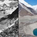 A la izquierda, el glaciar en 1956. A la derecha, en 2007.